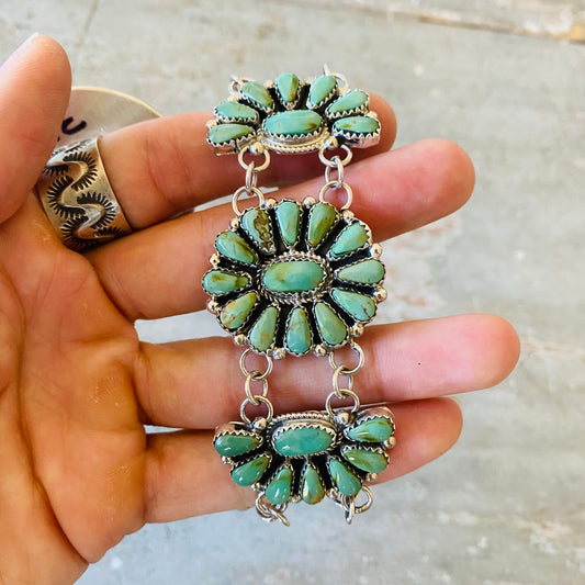 Navajo Alesha Wilson Sterling Silver & Green Turquoise Cluster Bracelet