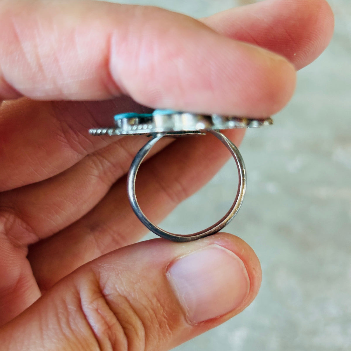 Vintage Zuni Larry Laate Sterling Silver & Turquoise Kachina Ring