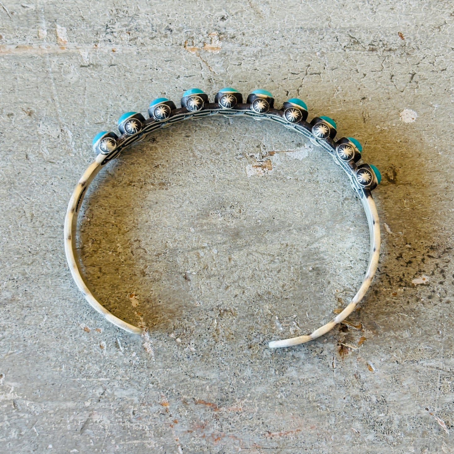 Navajo Herman Smith Sterling Silver & Sleeping Beauty Turquoise Stacker Cuff