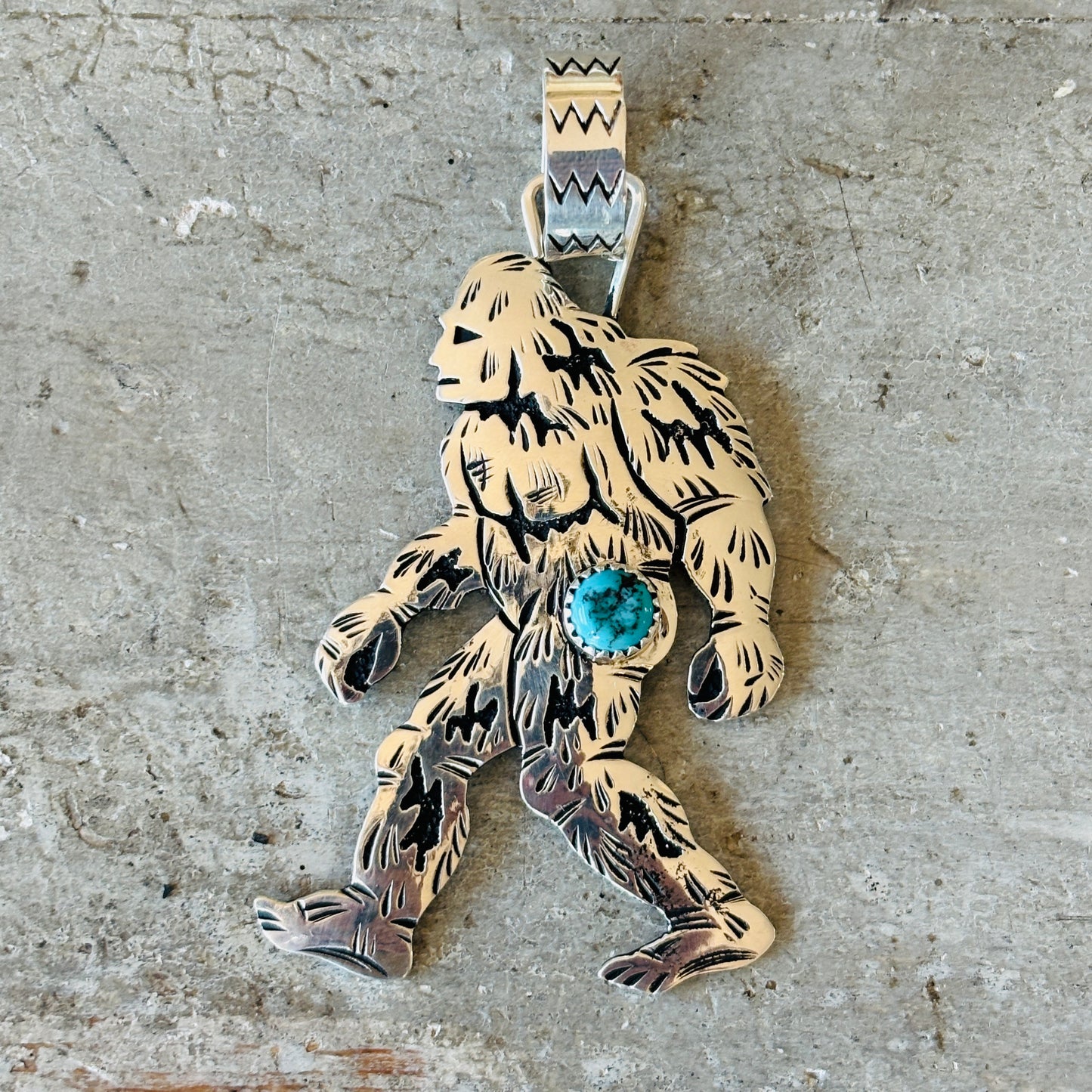 Navajo Richard Singer Sterling Silver & Kingman Turquoise Bigfoot Pendant