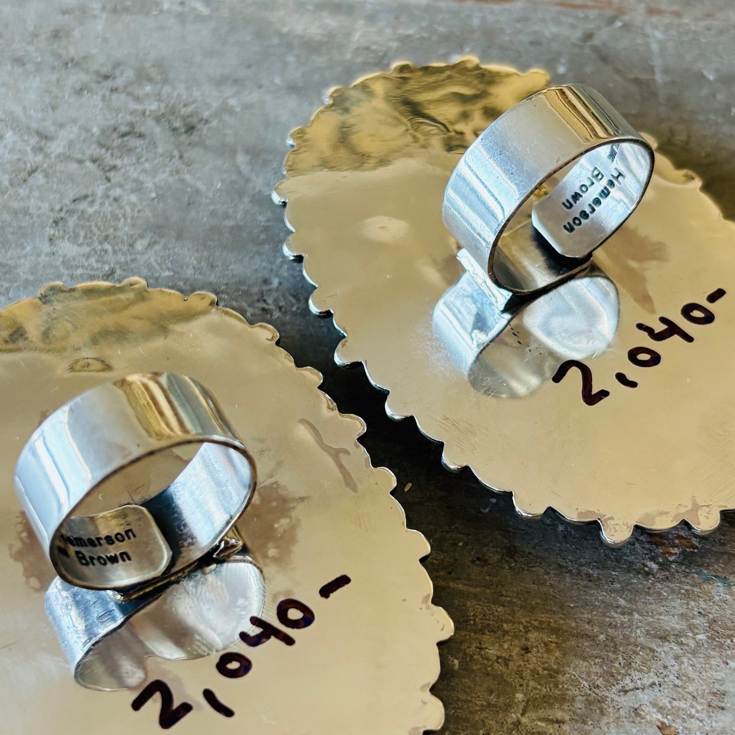 Navajo Hemerson Brown Sterling Silver & Spiny Hearts Statement Ring