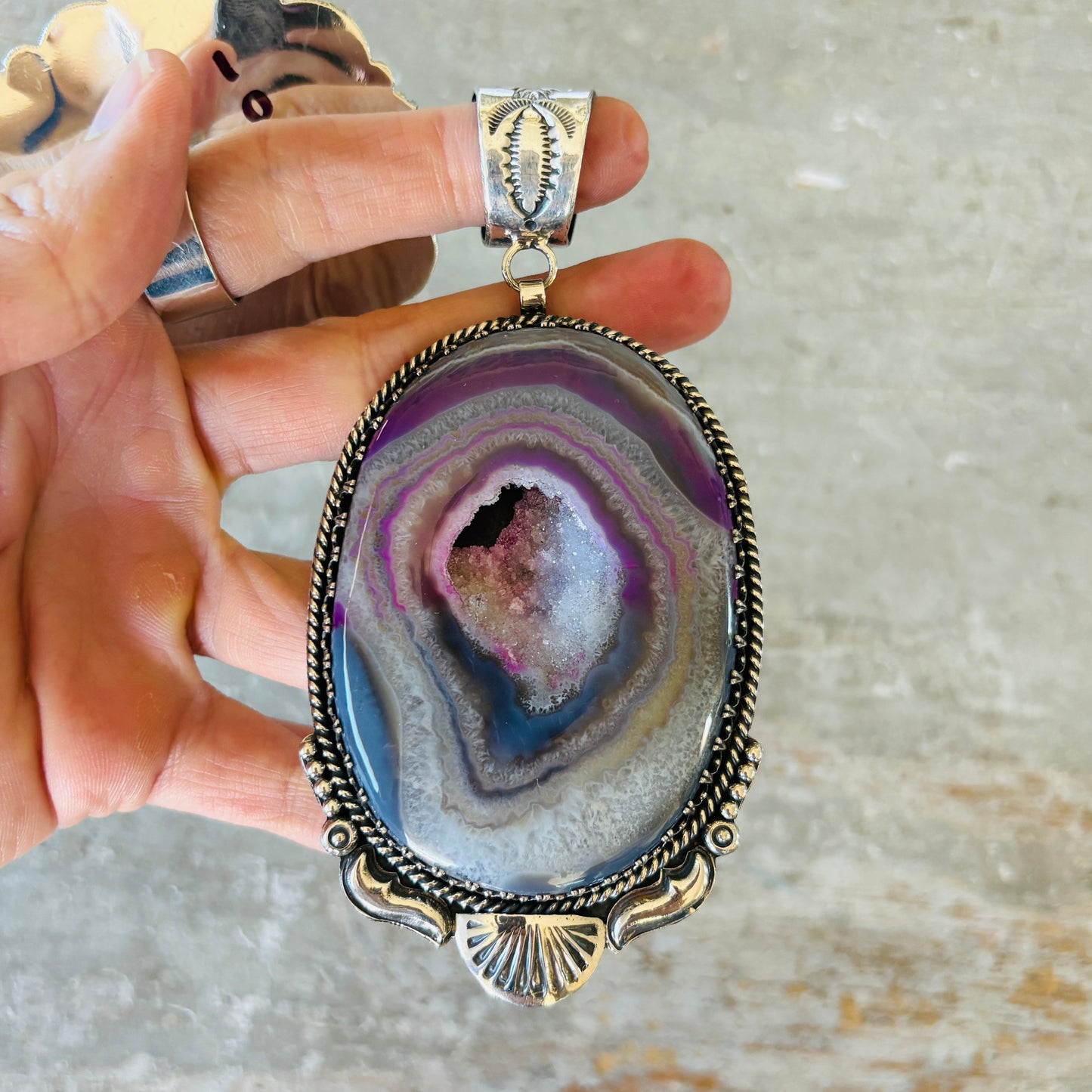 New Navajo Hemerson Brown Sterling Silver & Druzy Pendant