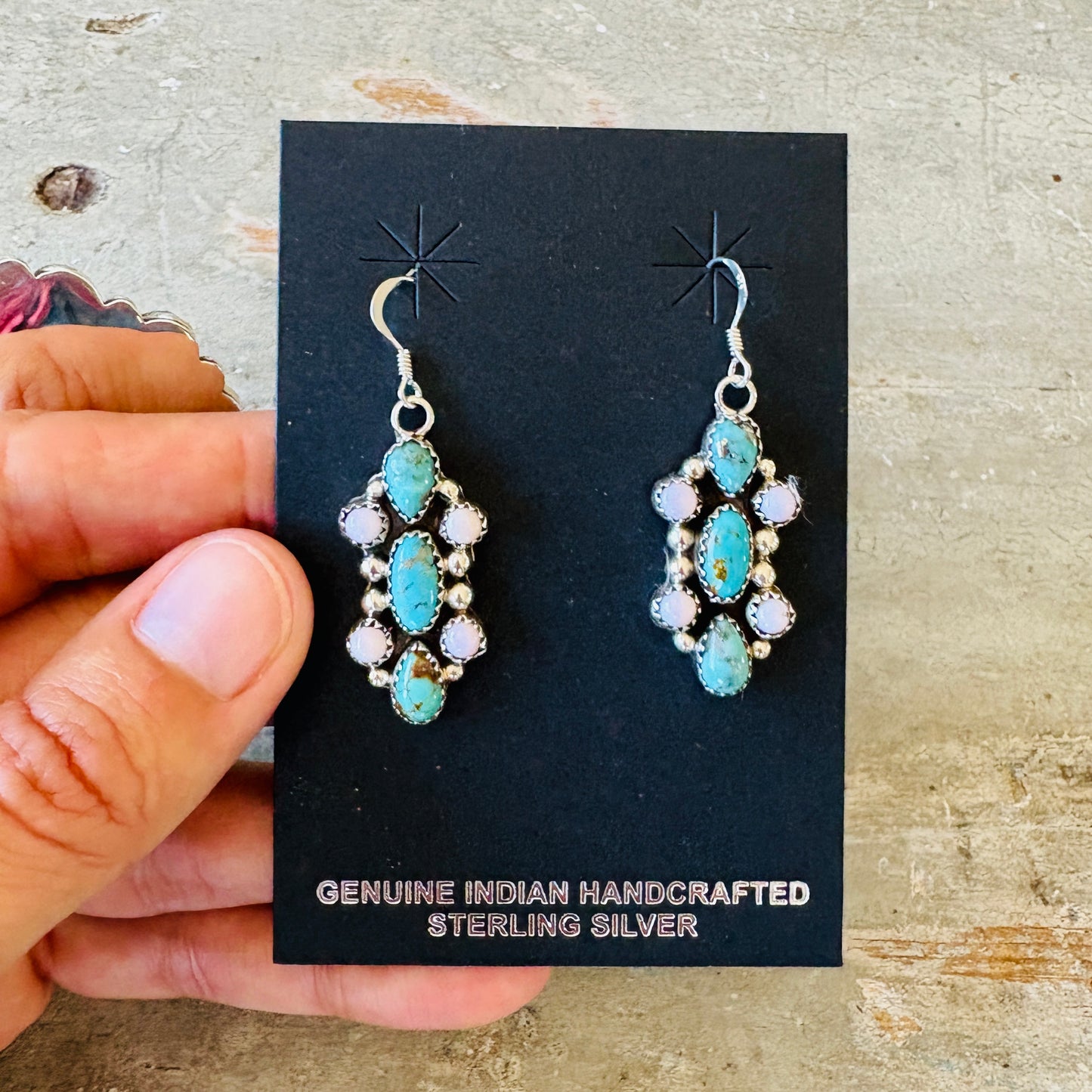 Navajo Pearlene Spencer - Pink Conch & Multi Turquoise Earrings
