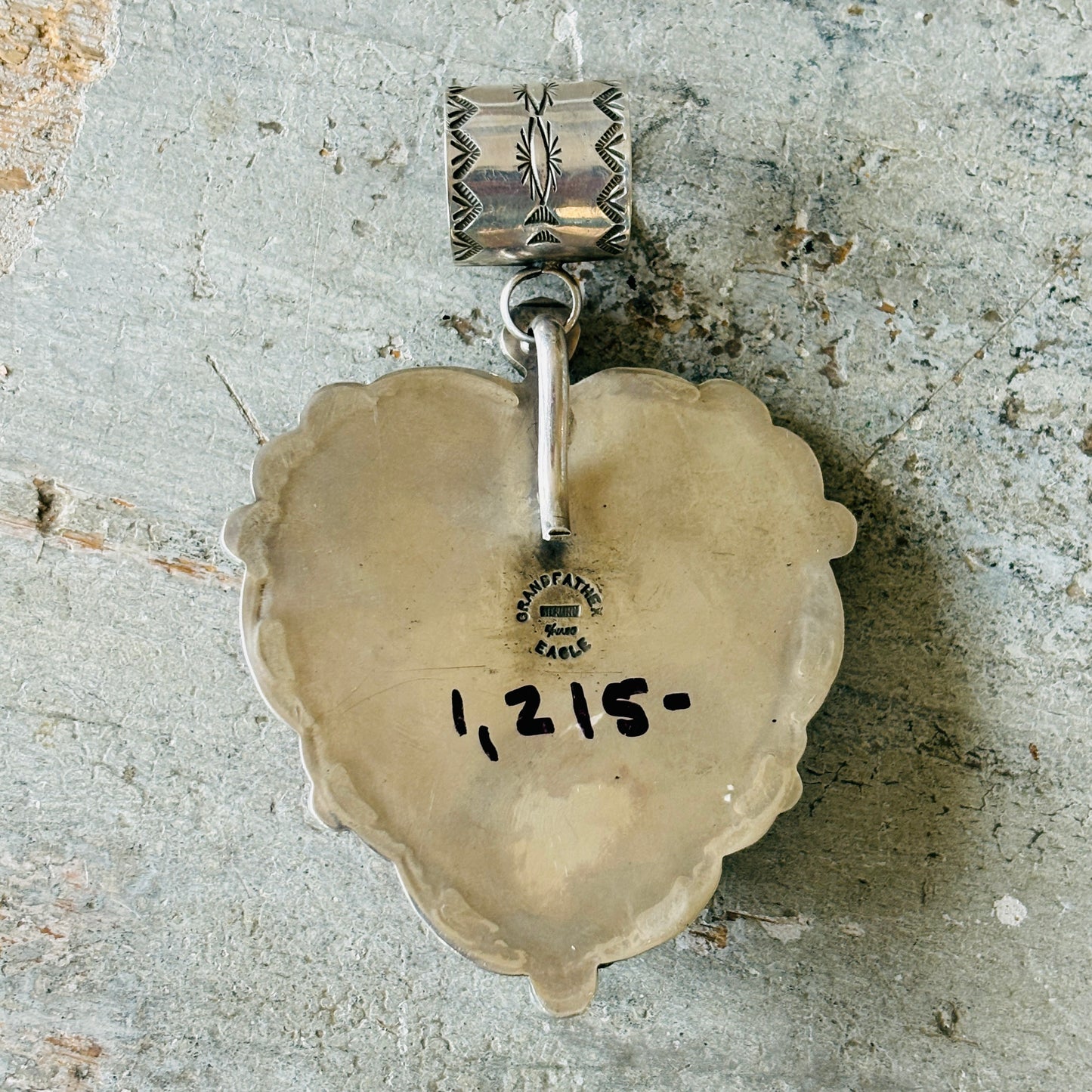 Navajo Edmund Piasso Sterling Silver & Orange Spiny Heart Pendant
