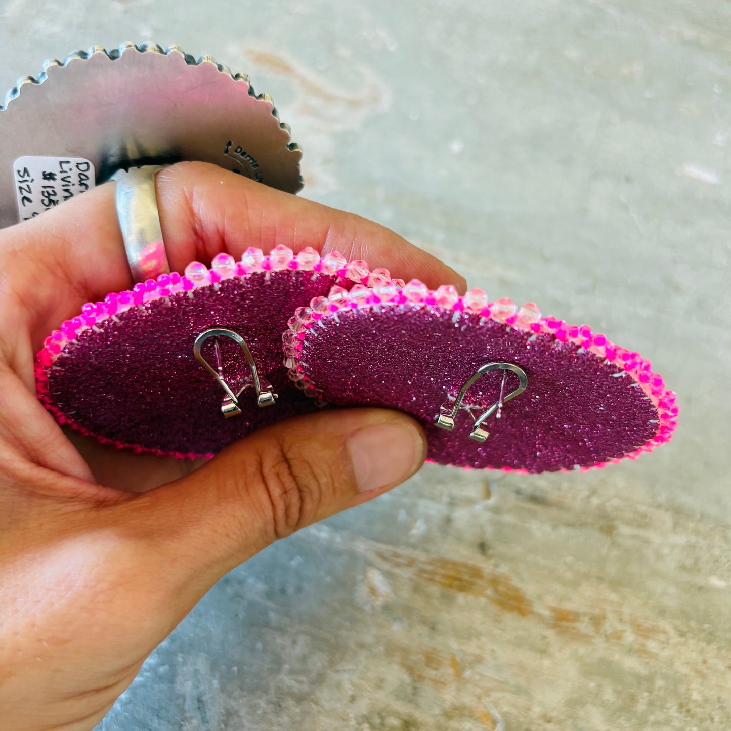 New Navajo Pink Beaded Heart Earrings