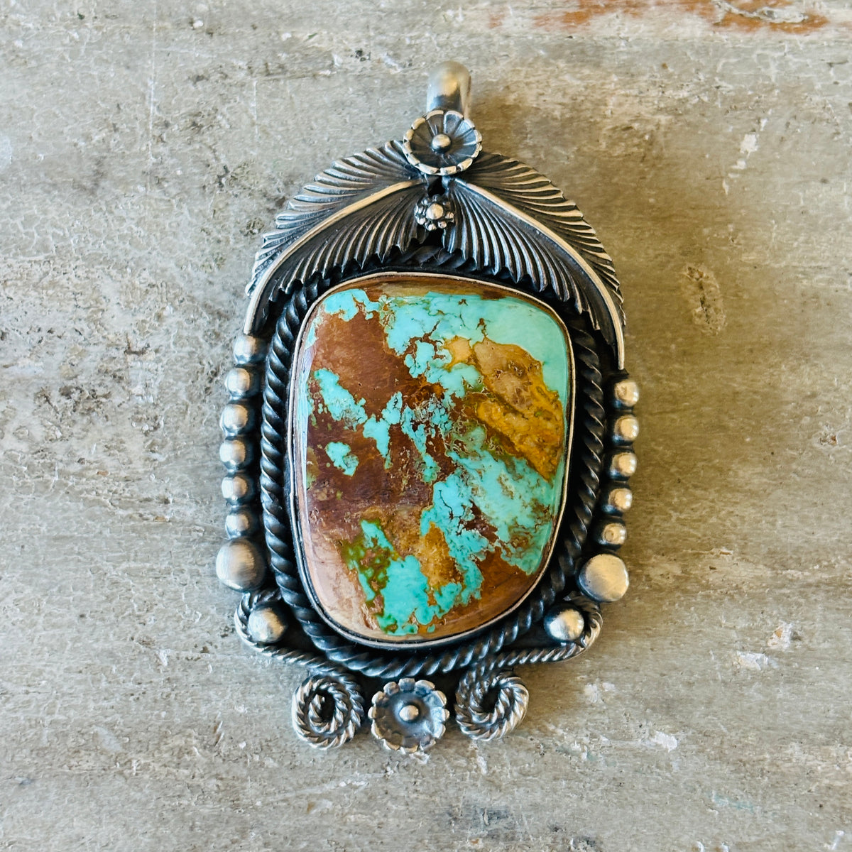Navajo Readda Begay Sterling Silver & Royston Turquoise Statement Pendant
