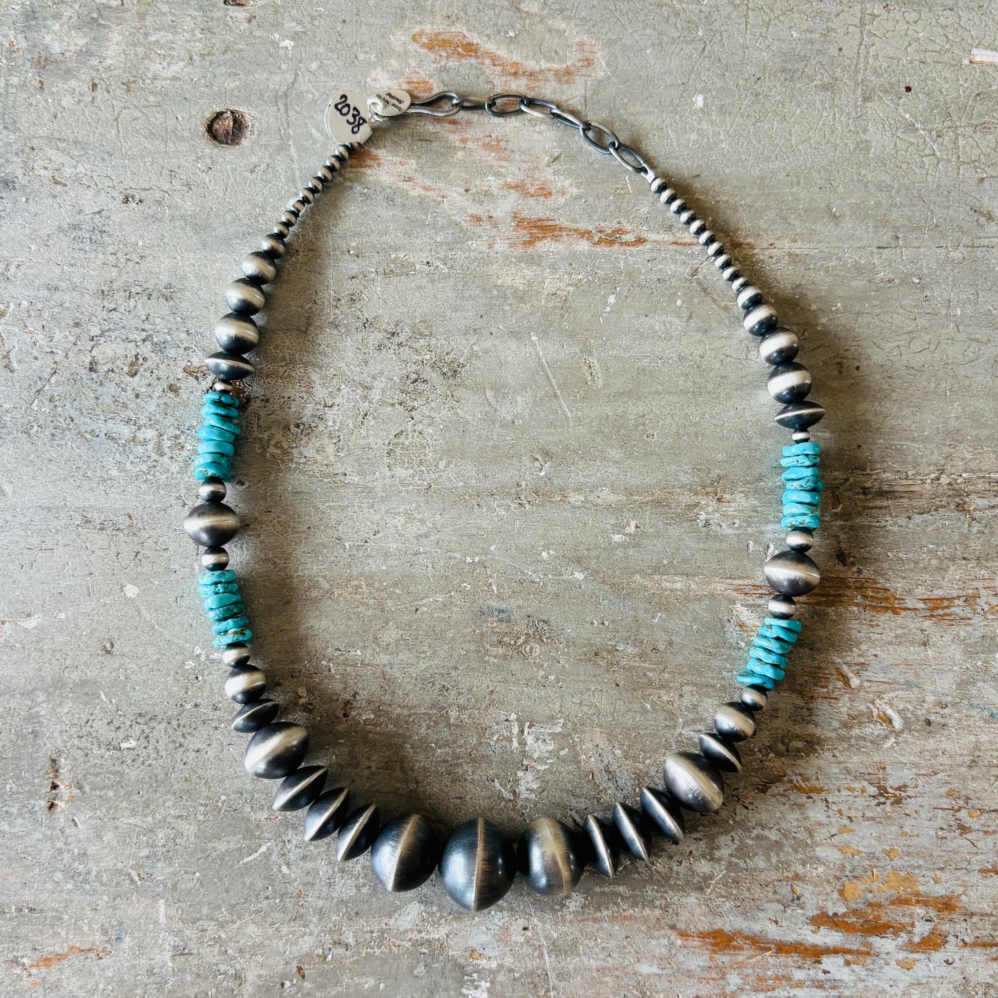 Navajo Rose Martin Sterling Silver & Kingman Turquoise Handmade Pearls Necklace