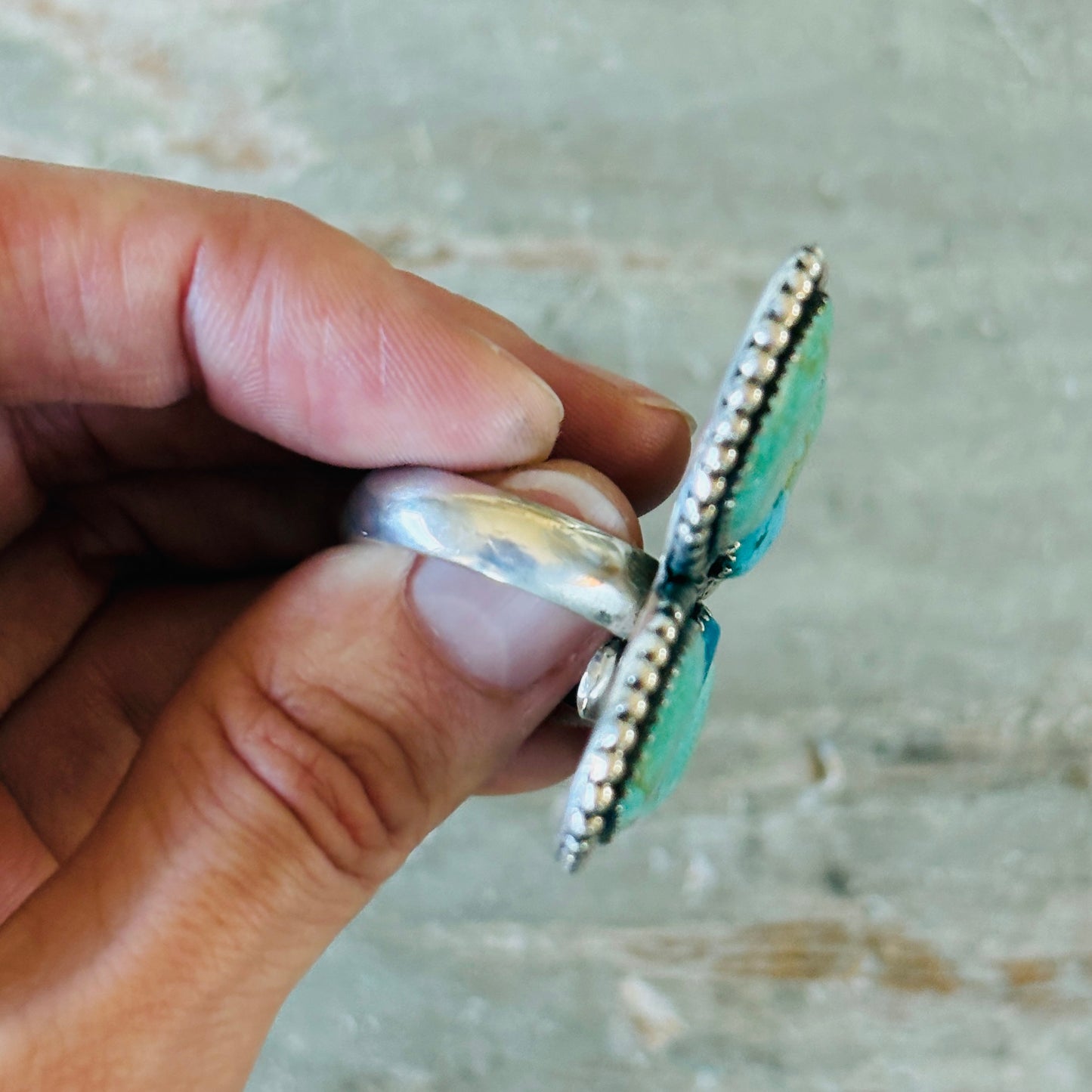 Navajo D. Howard Sterling Silver & Mixed Turquoise Butterfly Statement Ring