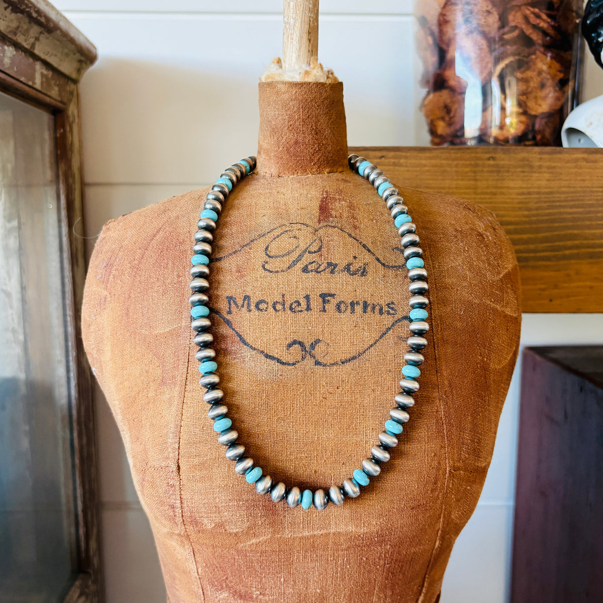 Navajo Preston Haley Sterling Silver & Mina Maria 7mm Handmade Pearls Necklace