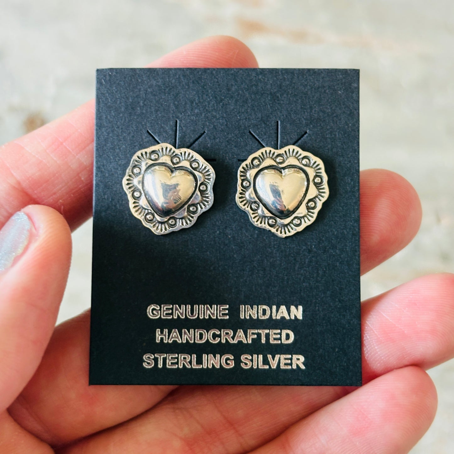 Navajo Delayne Reeves Sterling Silver Heart Earrings