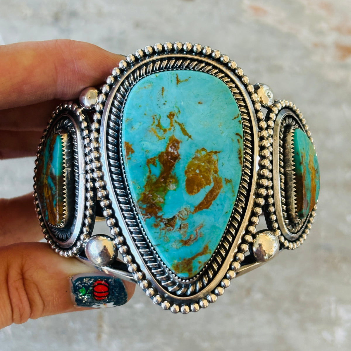 Navajo Glenn Livingston Sterling Silver & Kingman Turquoise Statement Cuff