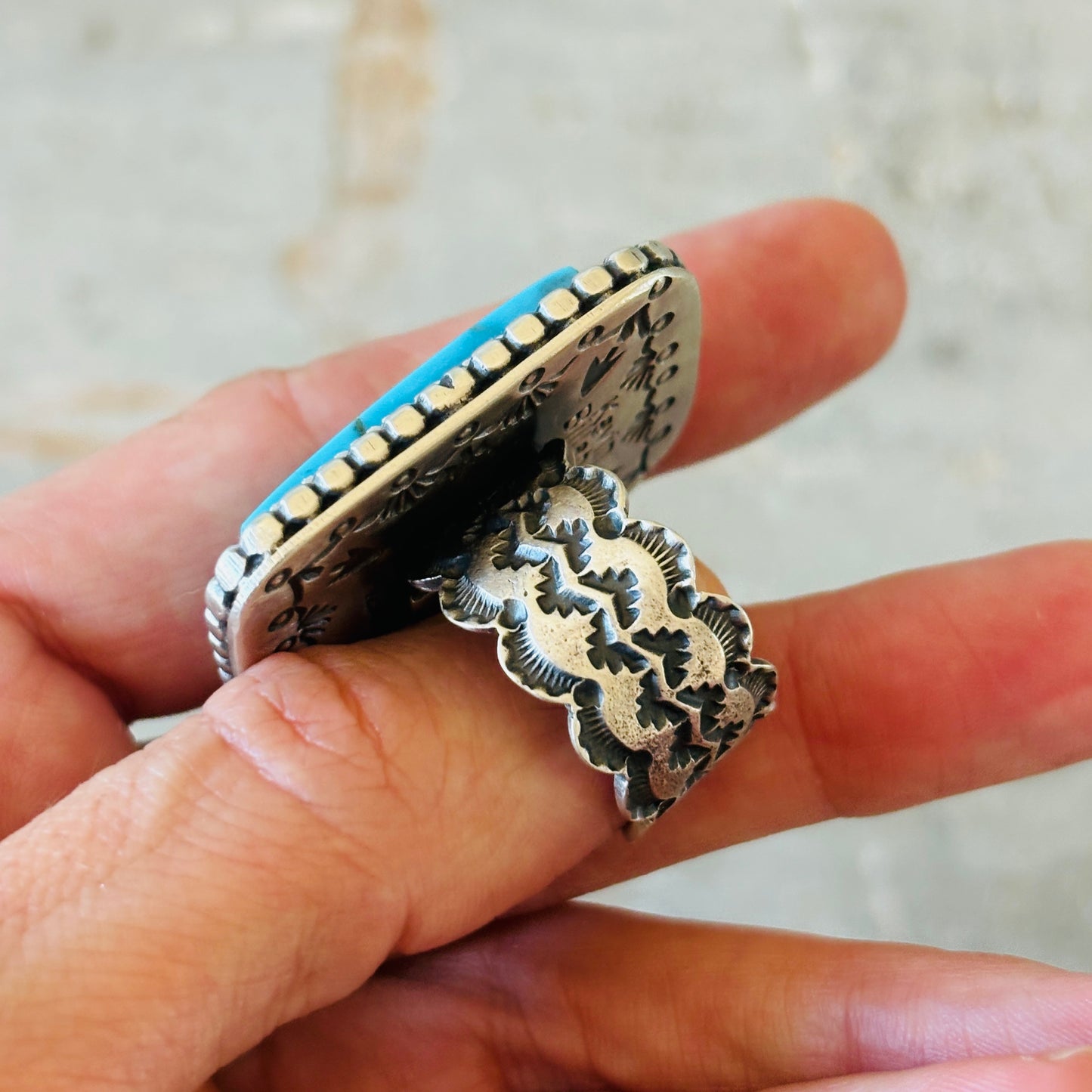 Navajo Kevin Billah Sterling Silver & Kingman Turquoise Ring