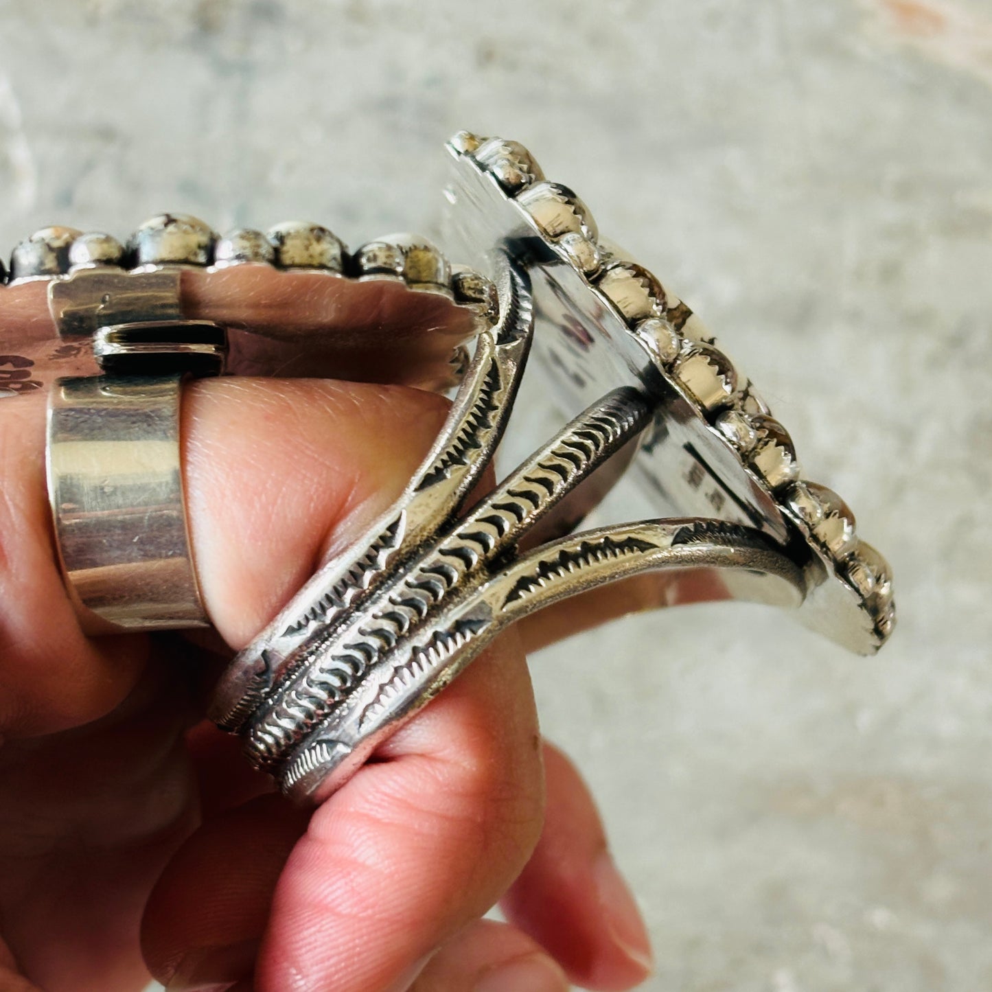 Navajo Hemerson Brown Sterling Silver & Wild Horse Jasper Heart Cluster Cuff