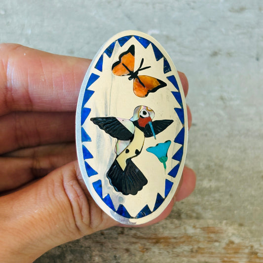 Zuni Q Quam Sterling Silver Hummingbird Inlay Ring