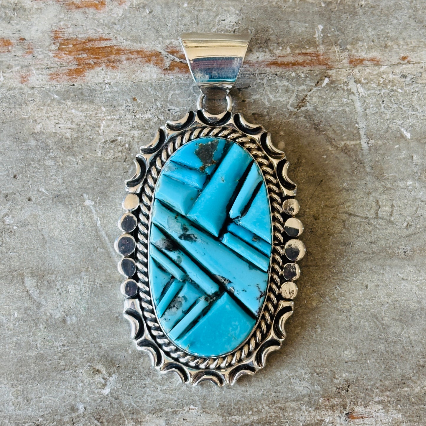 Navajo Morgan Spencer Sterling Silver & Kingman Turquoise Cobblestone Pendant