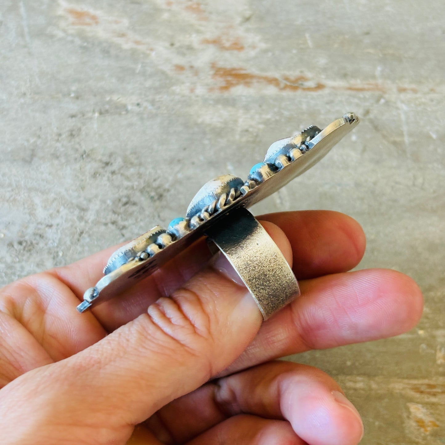 Navajo Kindale Billah Sterling Silver & Campitos Turquoise Rough Rider Ring
