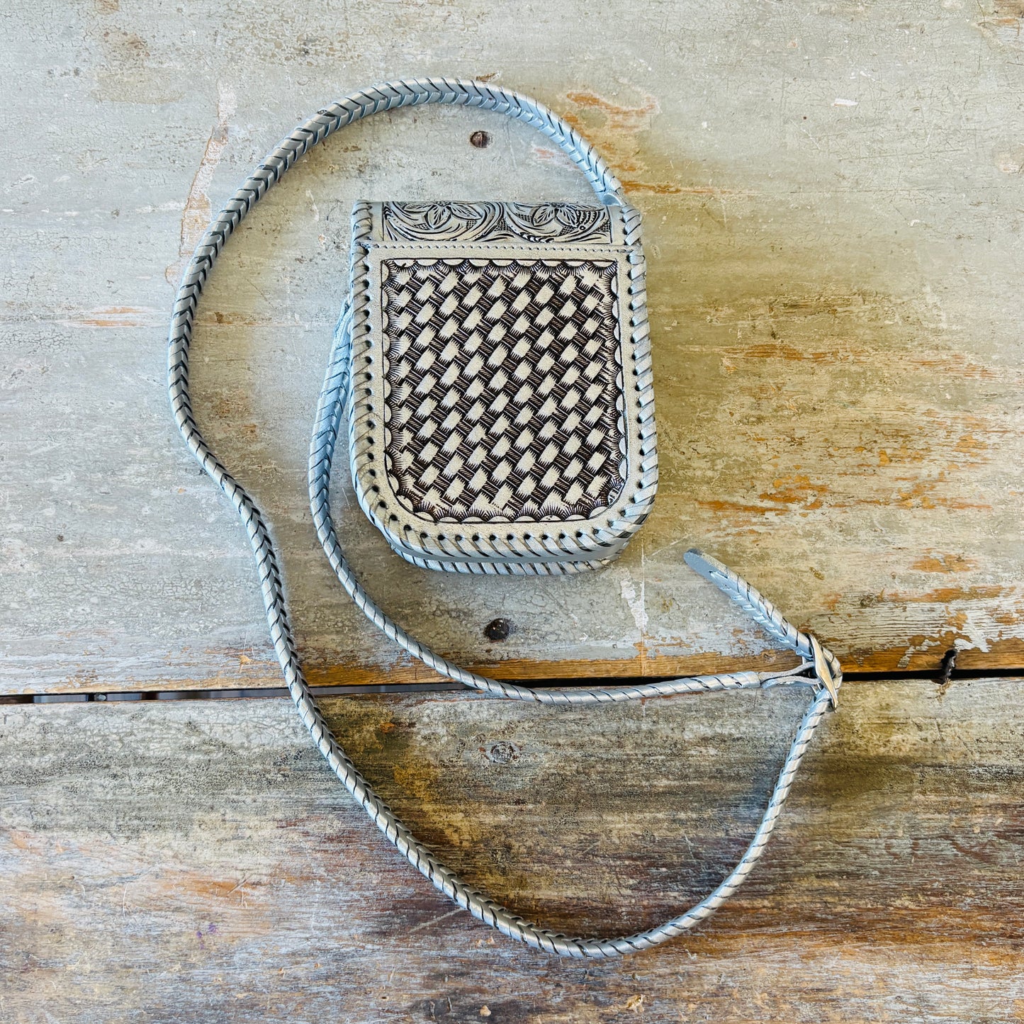 Navajo Hemerson Brown Sterling Silver - Black Onyx & Druzy Embellished Silver Leather Crossbody Bag