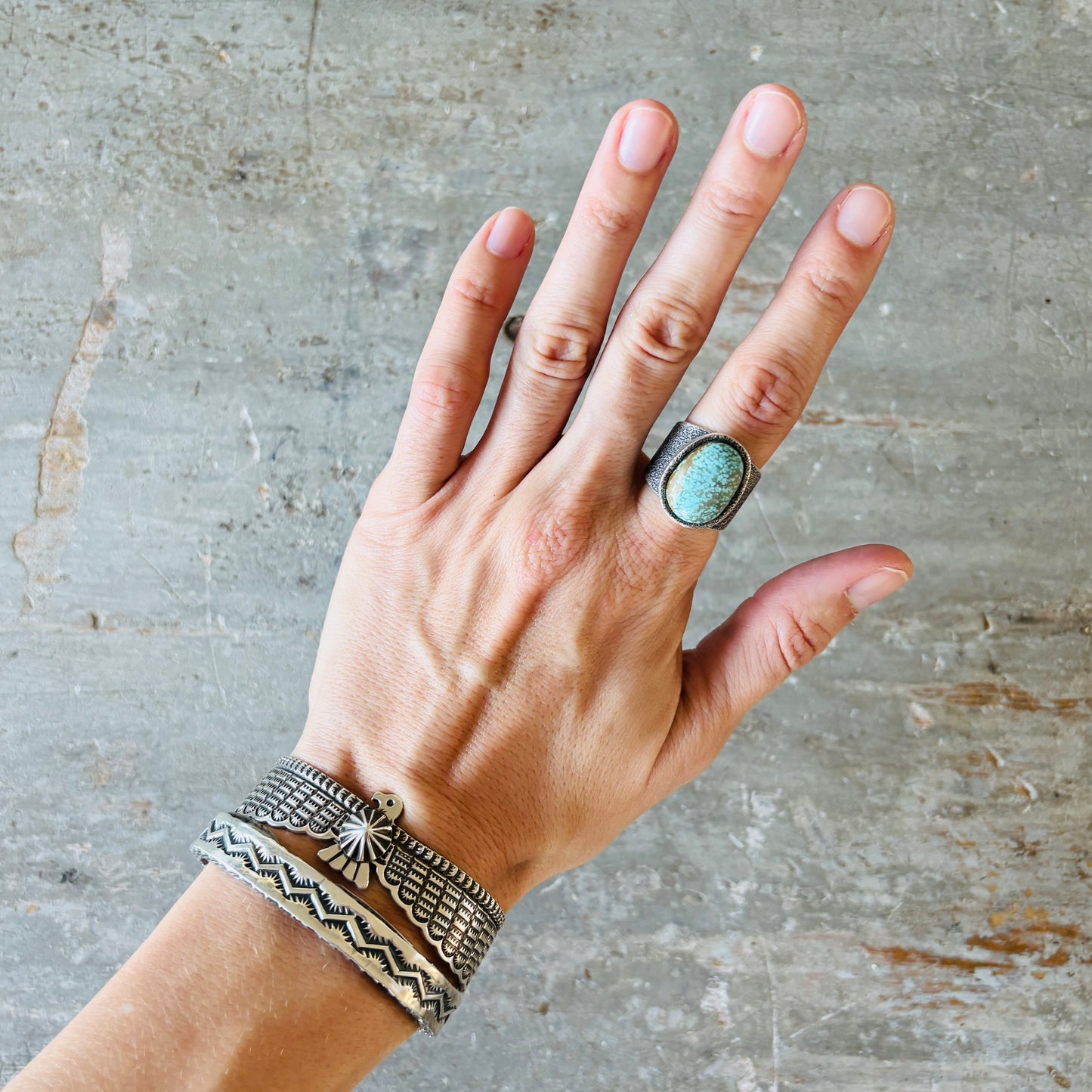 Lee Begay Sterling Silver & #8 Turquoise Tufa Cast Ring