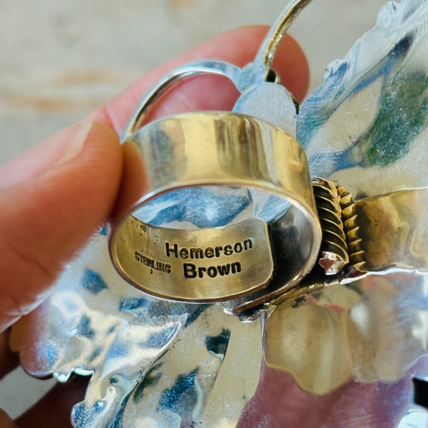 Navajo Hemerson Brown Sterling Silver - Blue Lab Opal & Sleeping Beauty Turquoise Dragonfly Ring