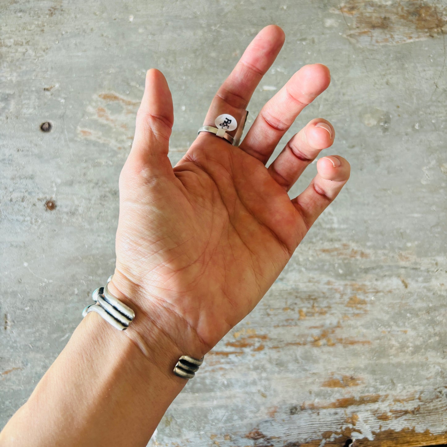Navajo Signed Sterling Silver & Lone Mountain Turquoise Three Stone Ring