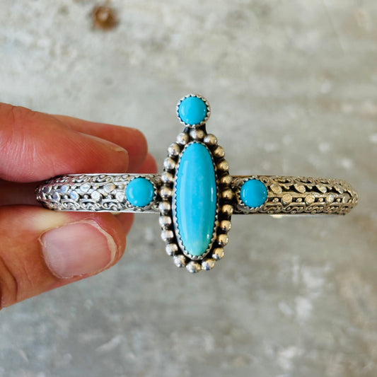Navajo Hemerson Brown Sterling Silver & Sleeping Beauty Turquoise Stacker Cuff