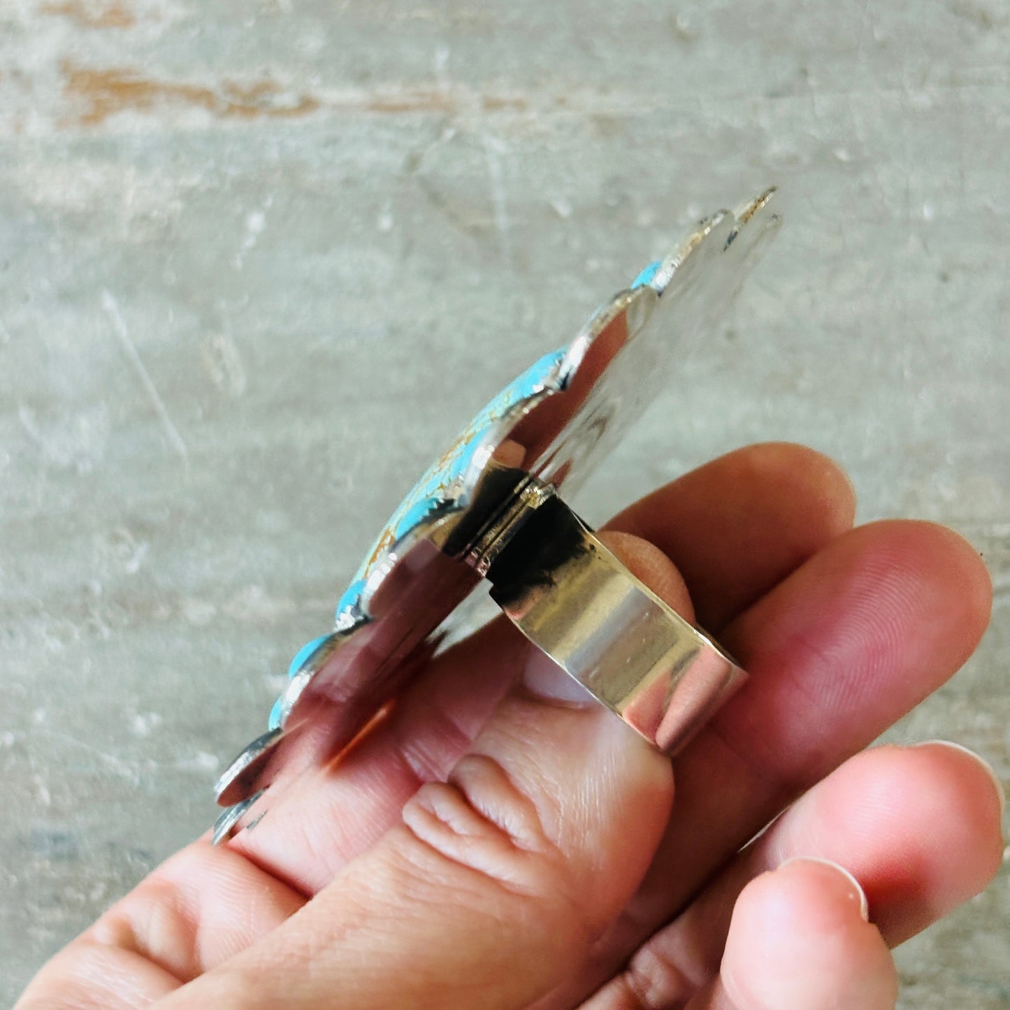 Navajo Hemerson Brown Sterling Silver & Kingman Turquoise Cluster Ring