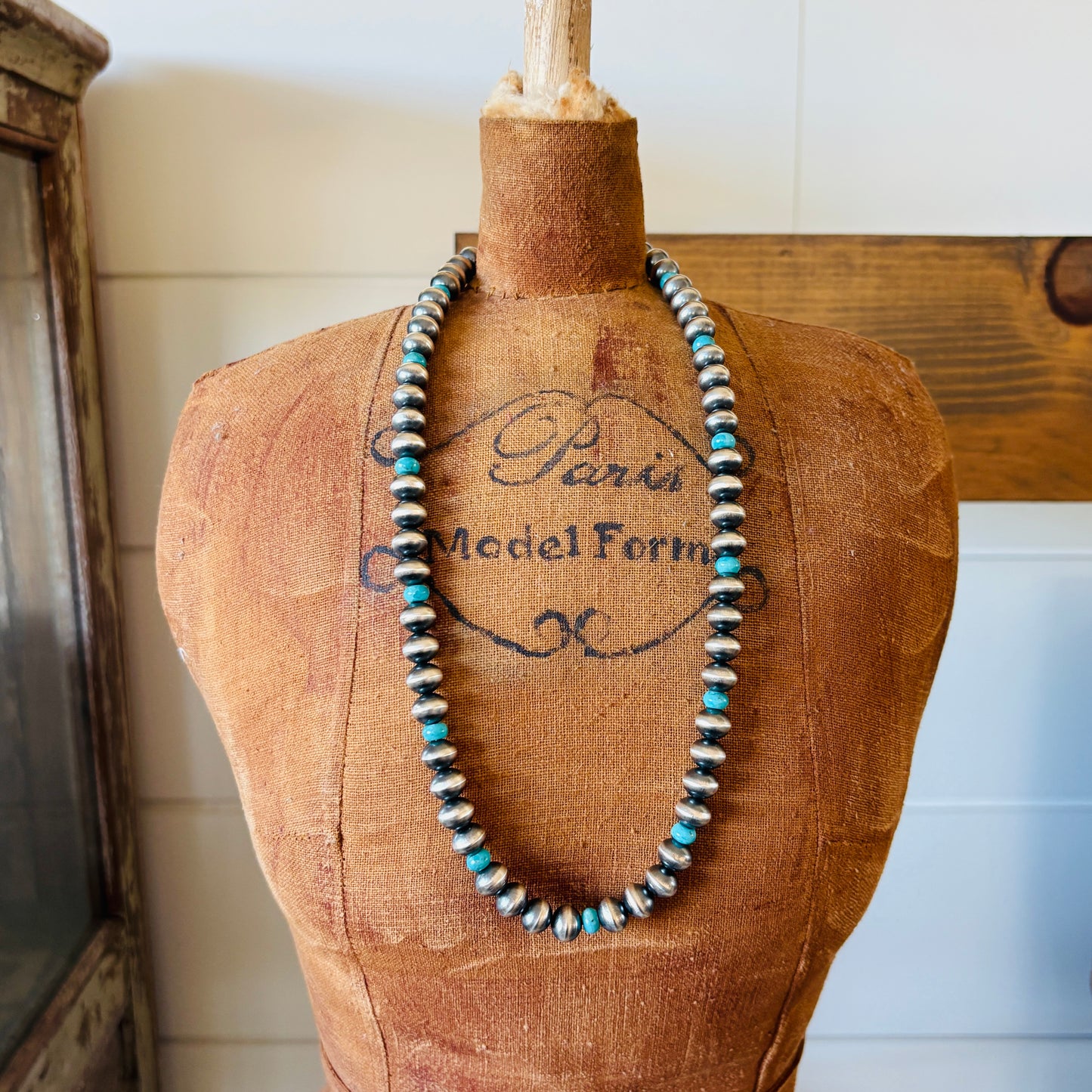 Navajo Preston Haley Sterling Silver & Kingman Turquoise 8mm Handmade Pearls Necklace