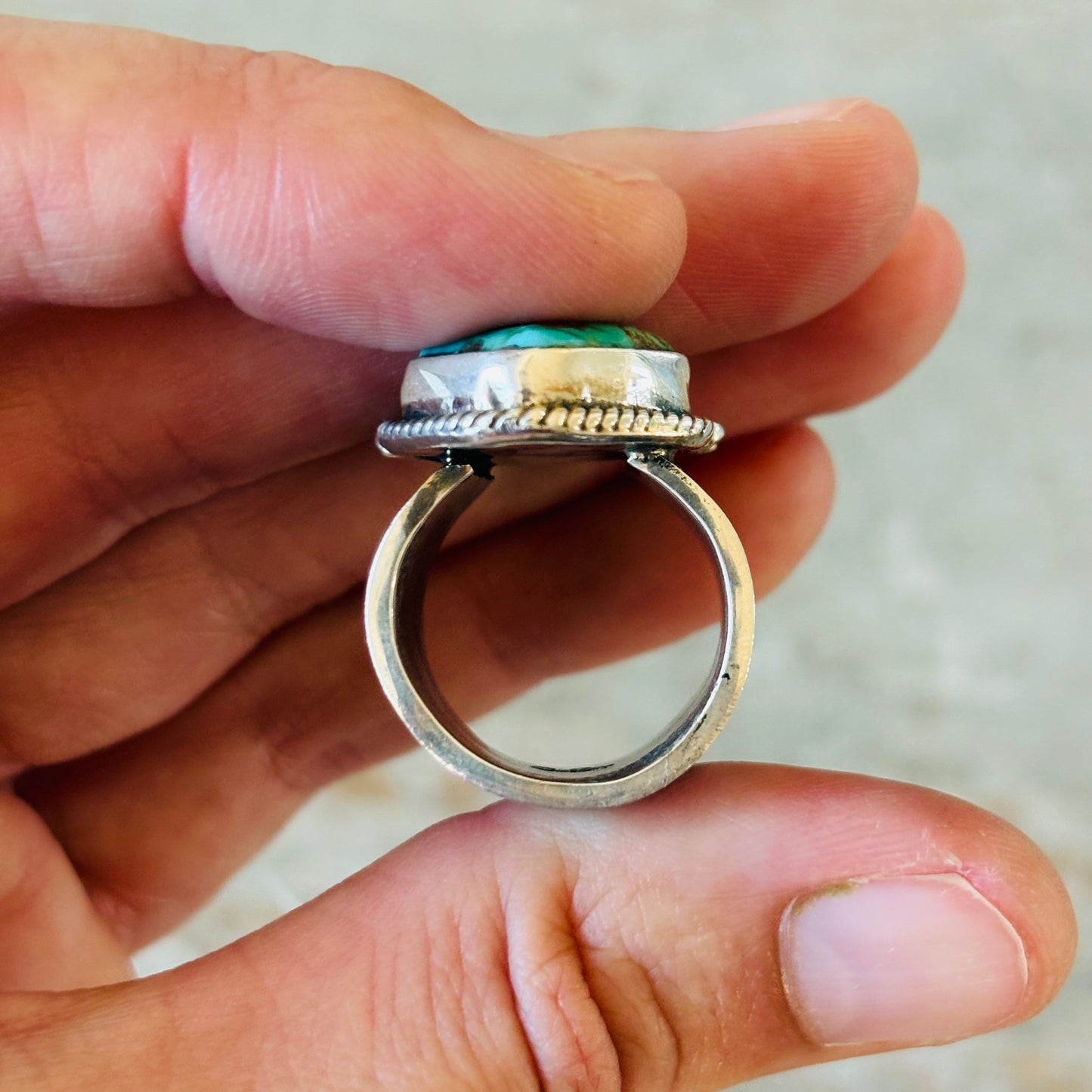 Navajo Juan Guerro Sterling Silver & Kingman Turquoise Ring