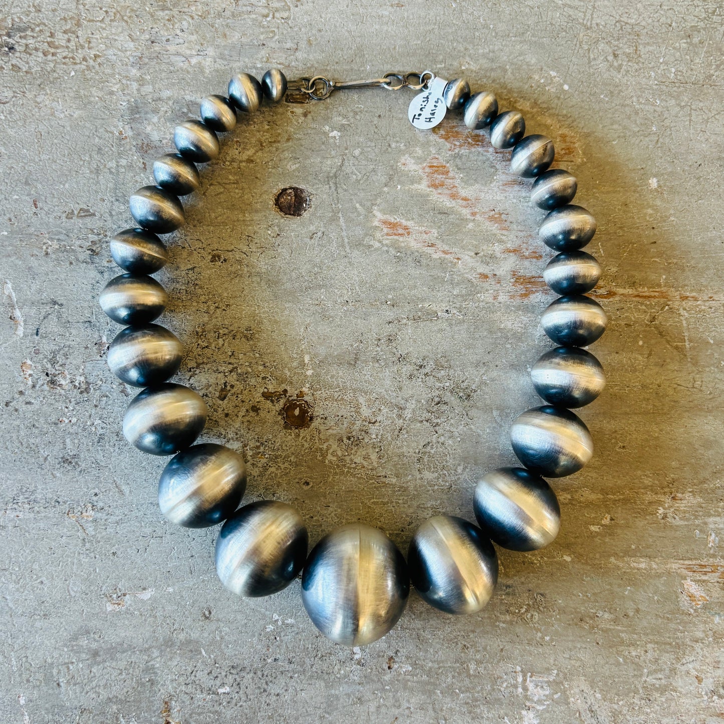 Navajo Tonisha Haley Sterling Silver Graduated Handmade XL Round Handmade Pearls Necklace