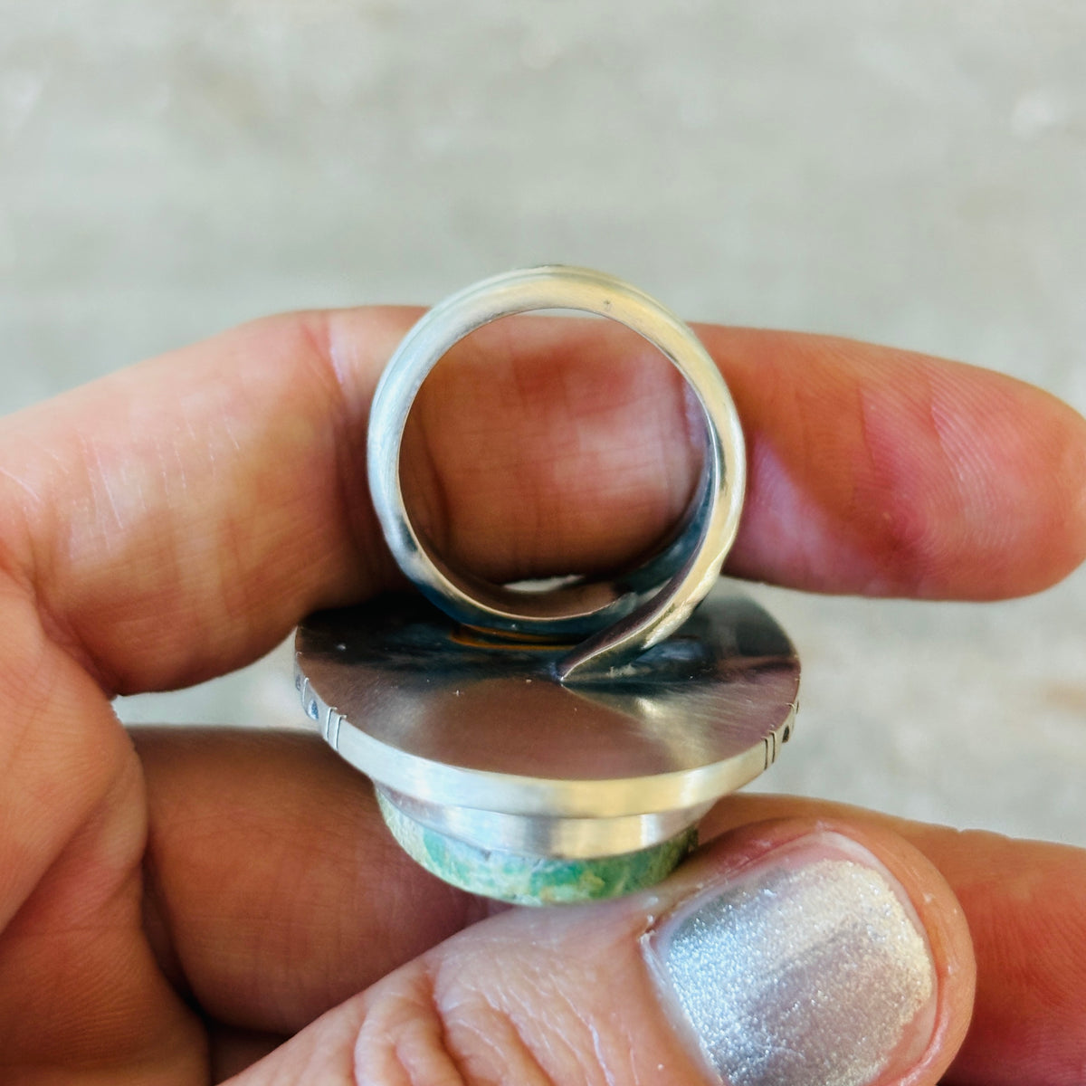 Navajo Walter Vandever Sterling Silver & Sonoran Turquoise Cobblestone Ring