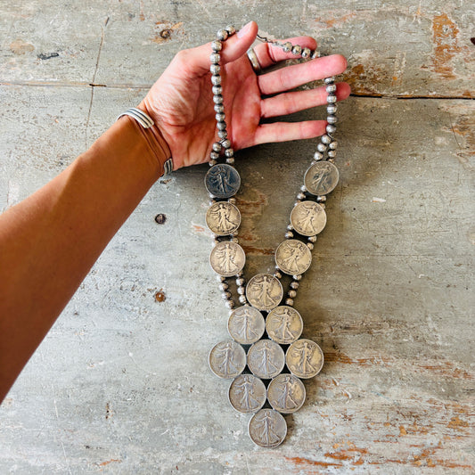 Navajo Tiffany Parkhurst Sterling Silver Half Dollar Statement Necklace