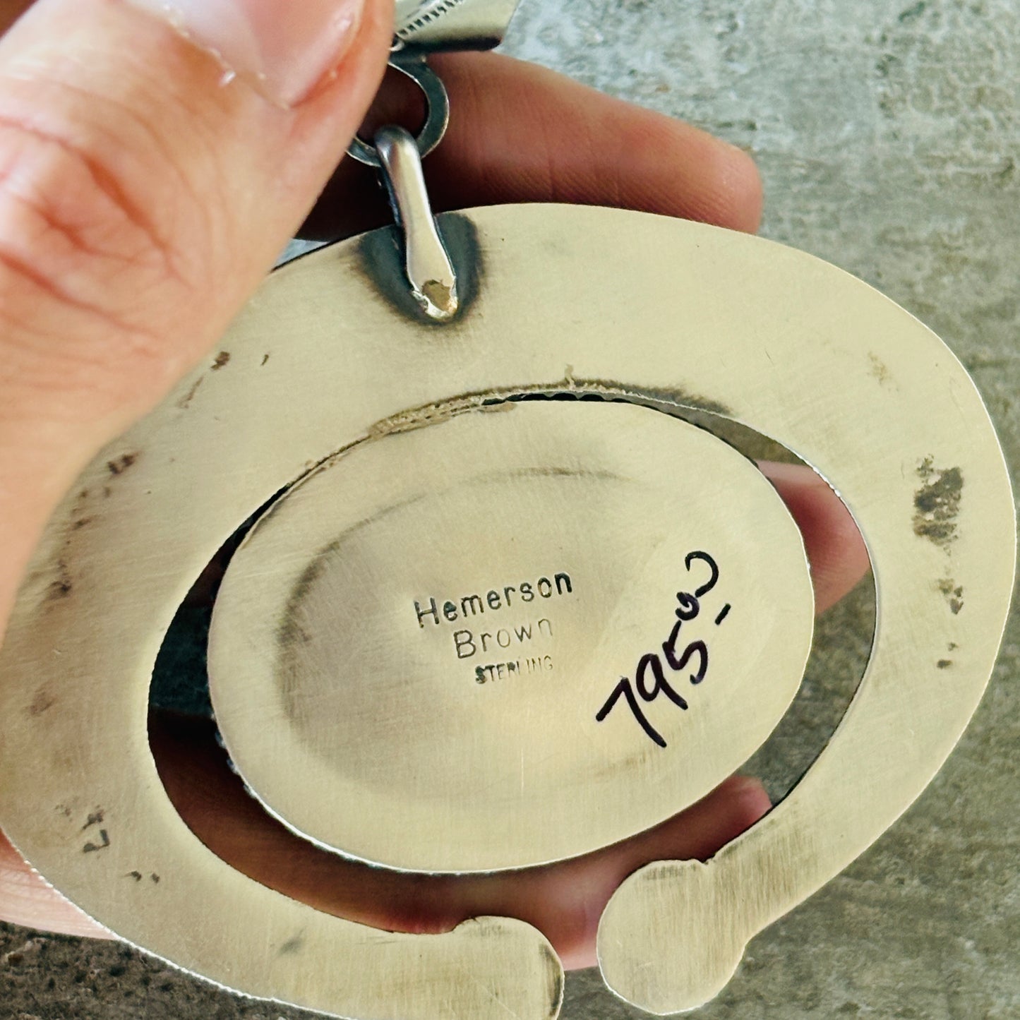 Navajo Hemerson Brown Sterling Silver & Turquoise Mountain Pendant