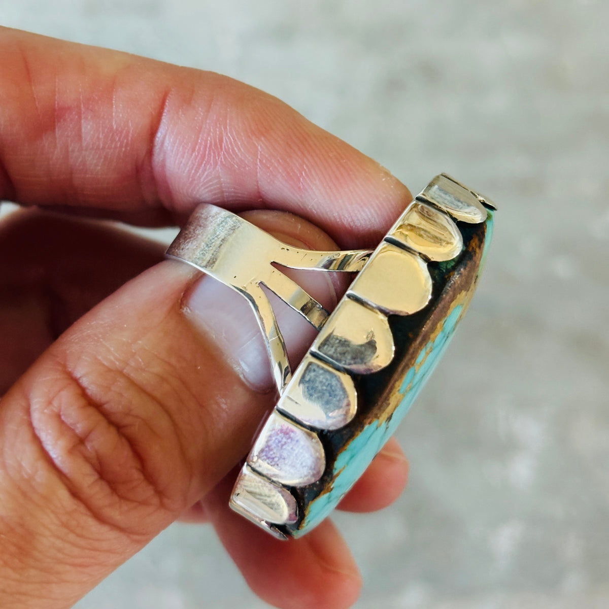 Navajo Ella Linkin Sterling Silver & Emerald Valley Turquoise Statement Ring