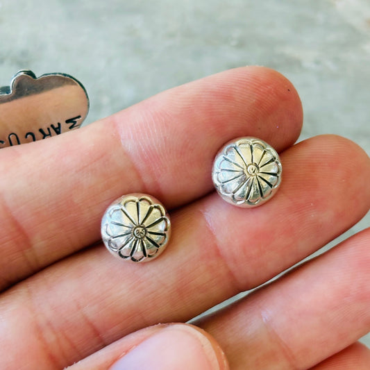Navajo Mazzie Yazzie Sterling Silver Button Earrings
