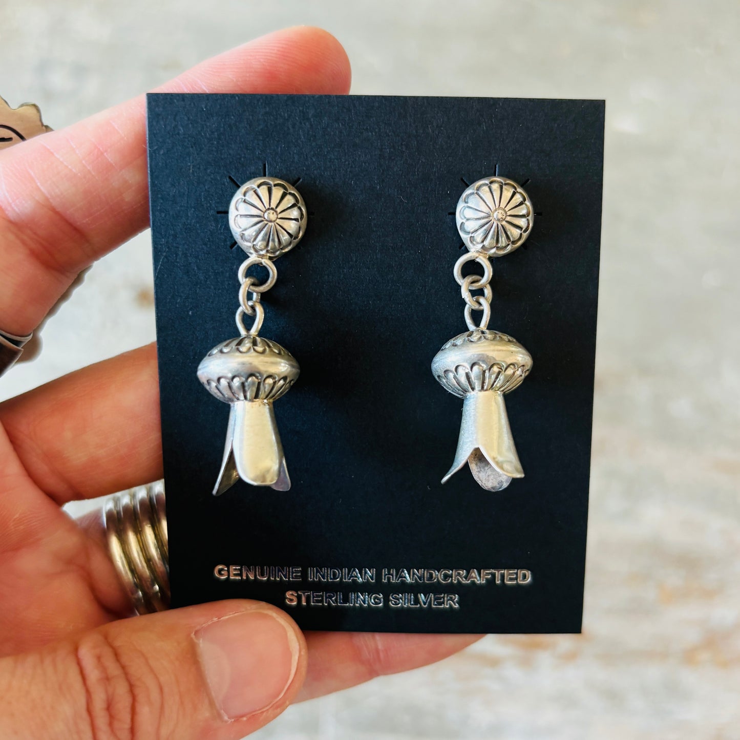 Navajo Sterling Silver Handmade Blossom Earrings