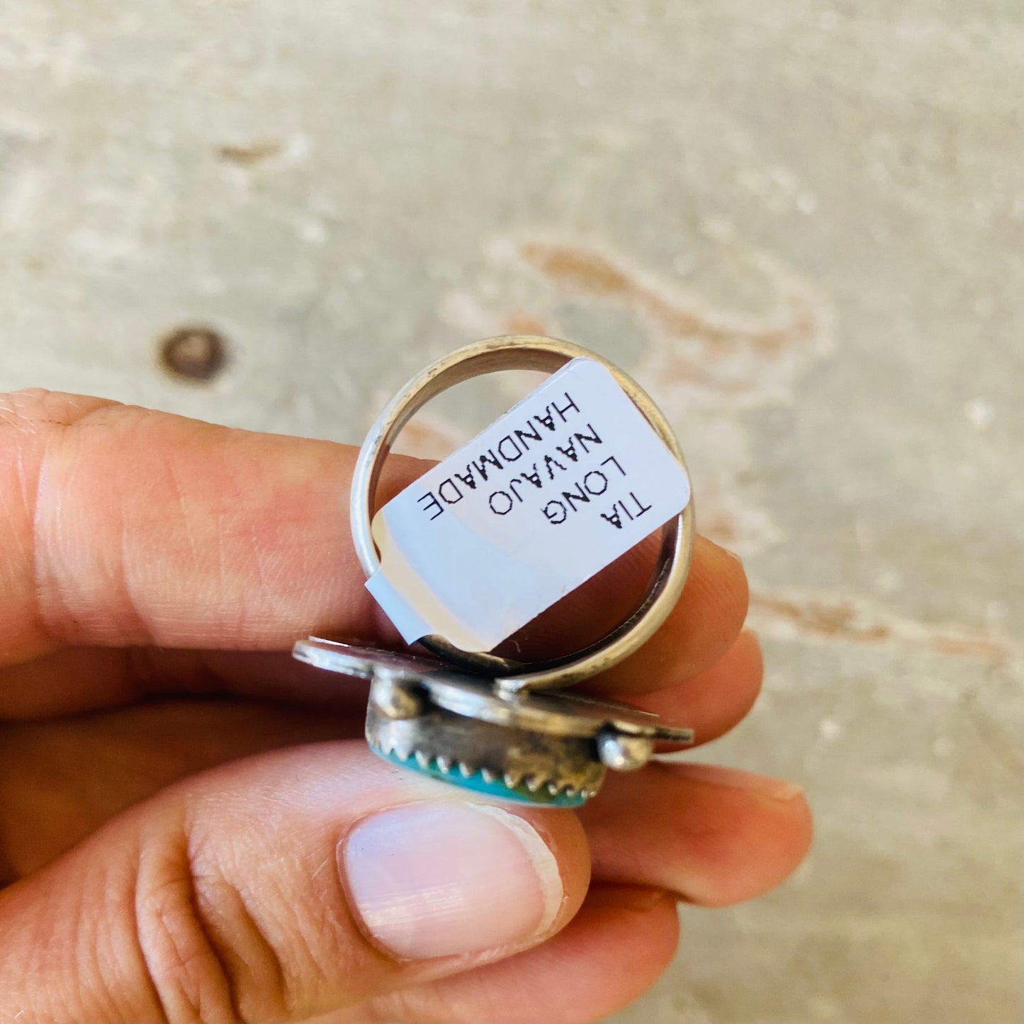 Navajo Tia Long Sterling Silver & Kingman Turquoise Ring