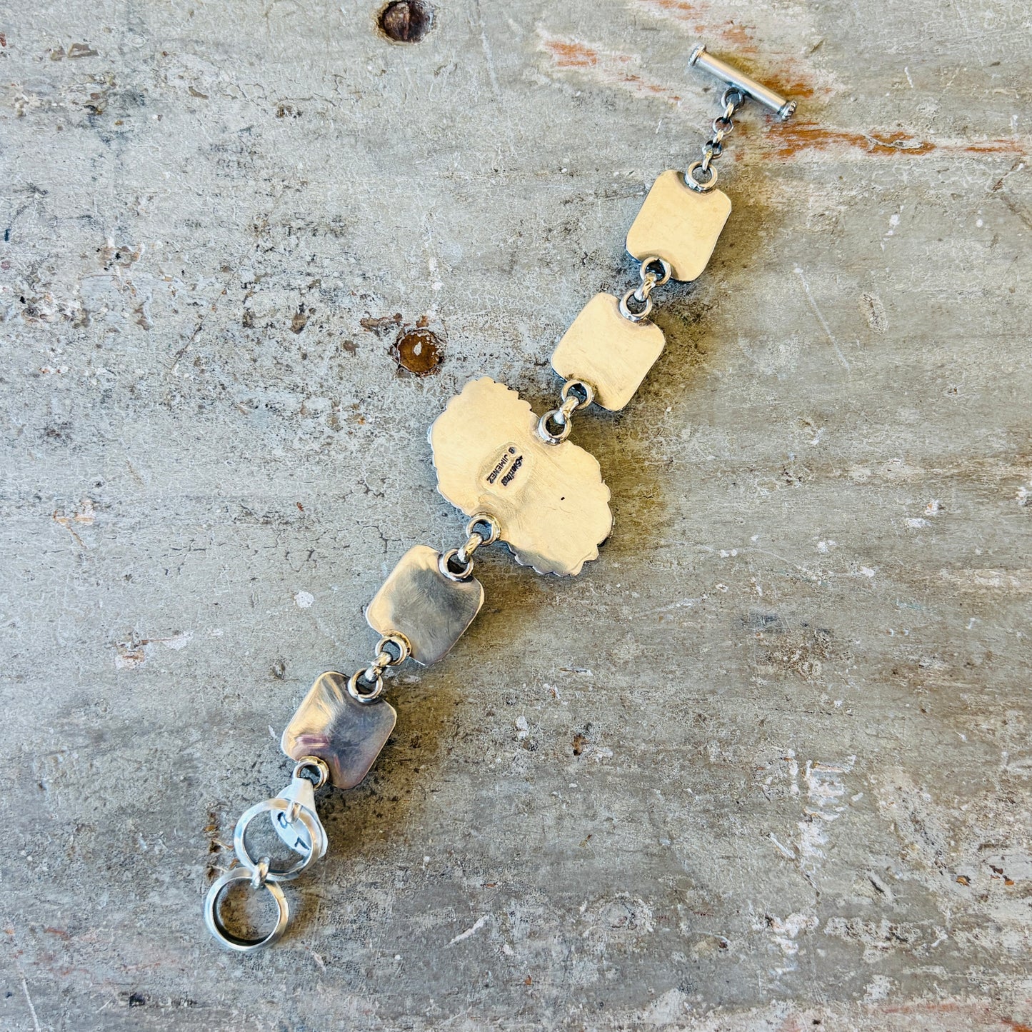 Navajo Brenda Jimenez Sterling Silver & Kingman Turquoise Floral Toggle Bracelet