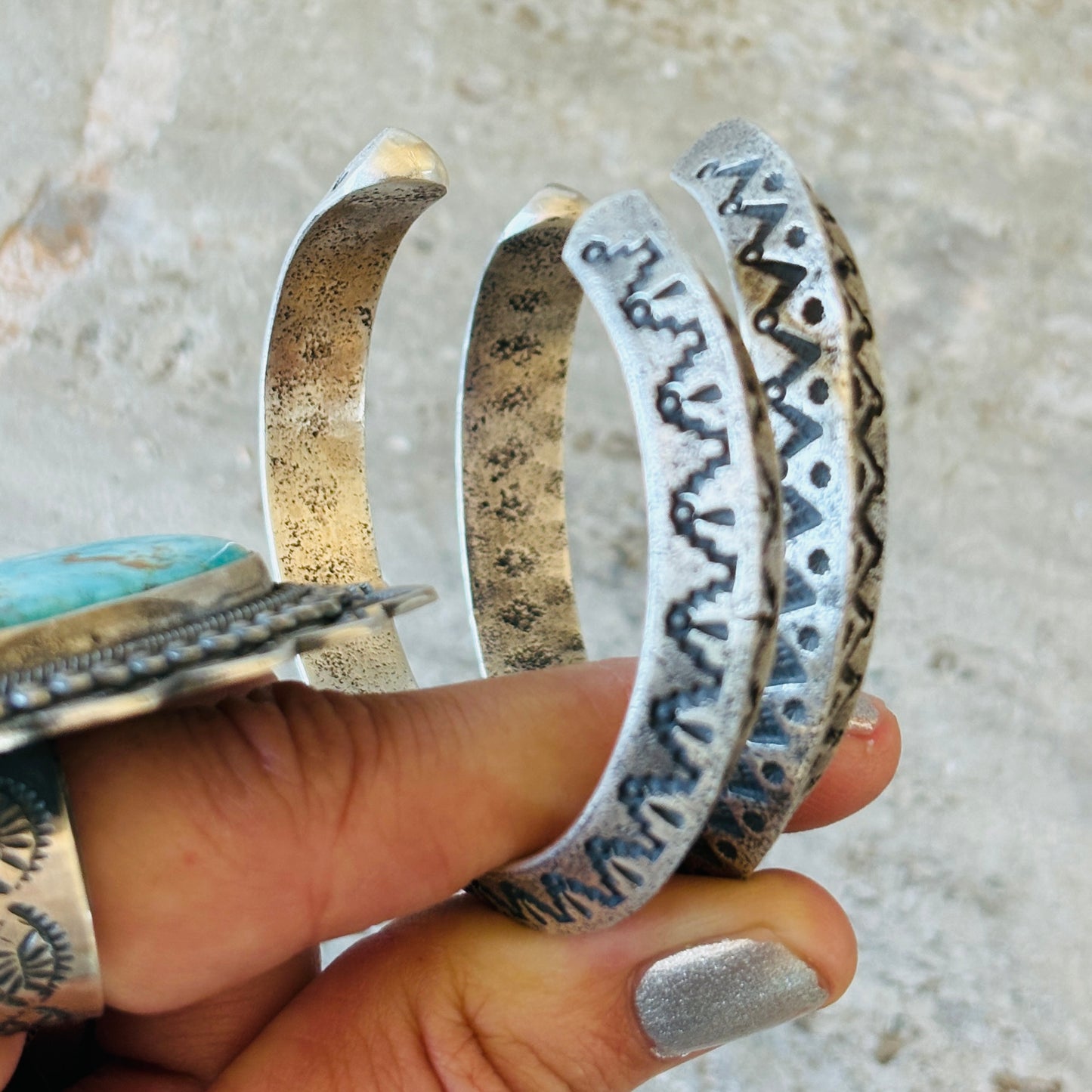 Navajo Herman Smith Sterling Silver Tufa Cast Carinated Stacker Cuff