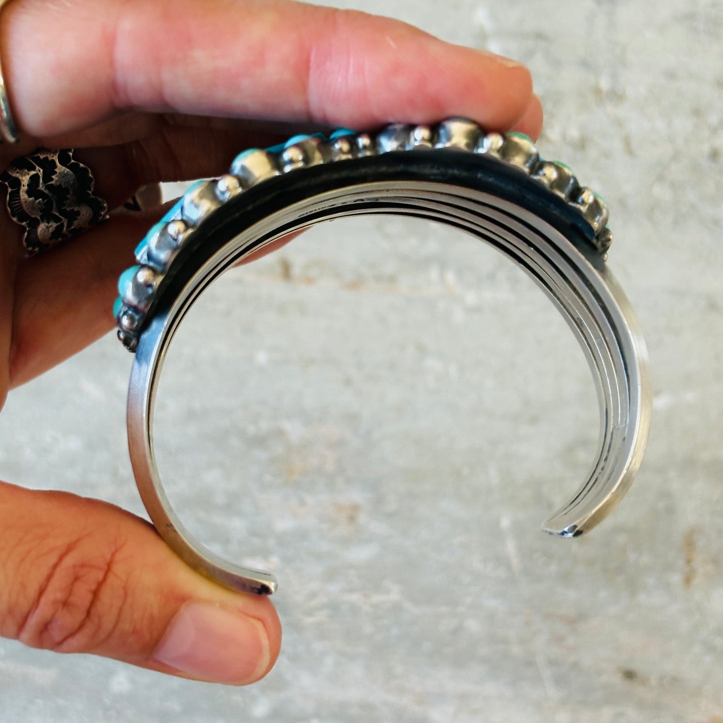 Navajo Anthony Skeets Sterling Silver & Kingman Turquoise Cluster Statement Cuff