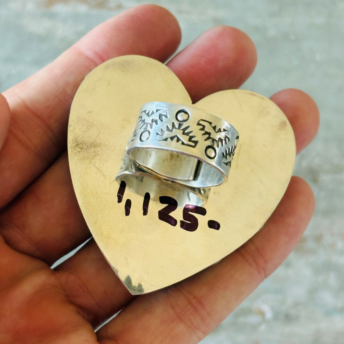 Navajo Freddy Platero Sterling Silver & Whitewater Turquoise Cluster Heart Ring