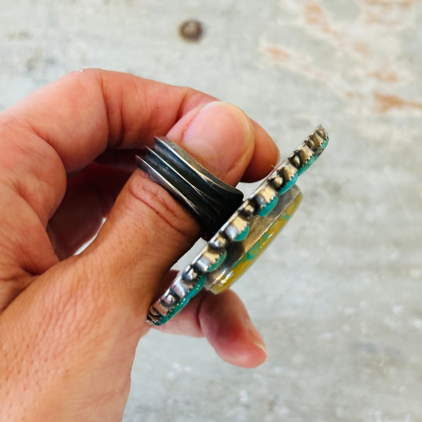 Navajo Glenn Livingston Sterling Silver & Mixed Turquoise Cluster Ring