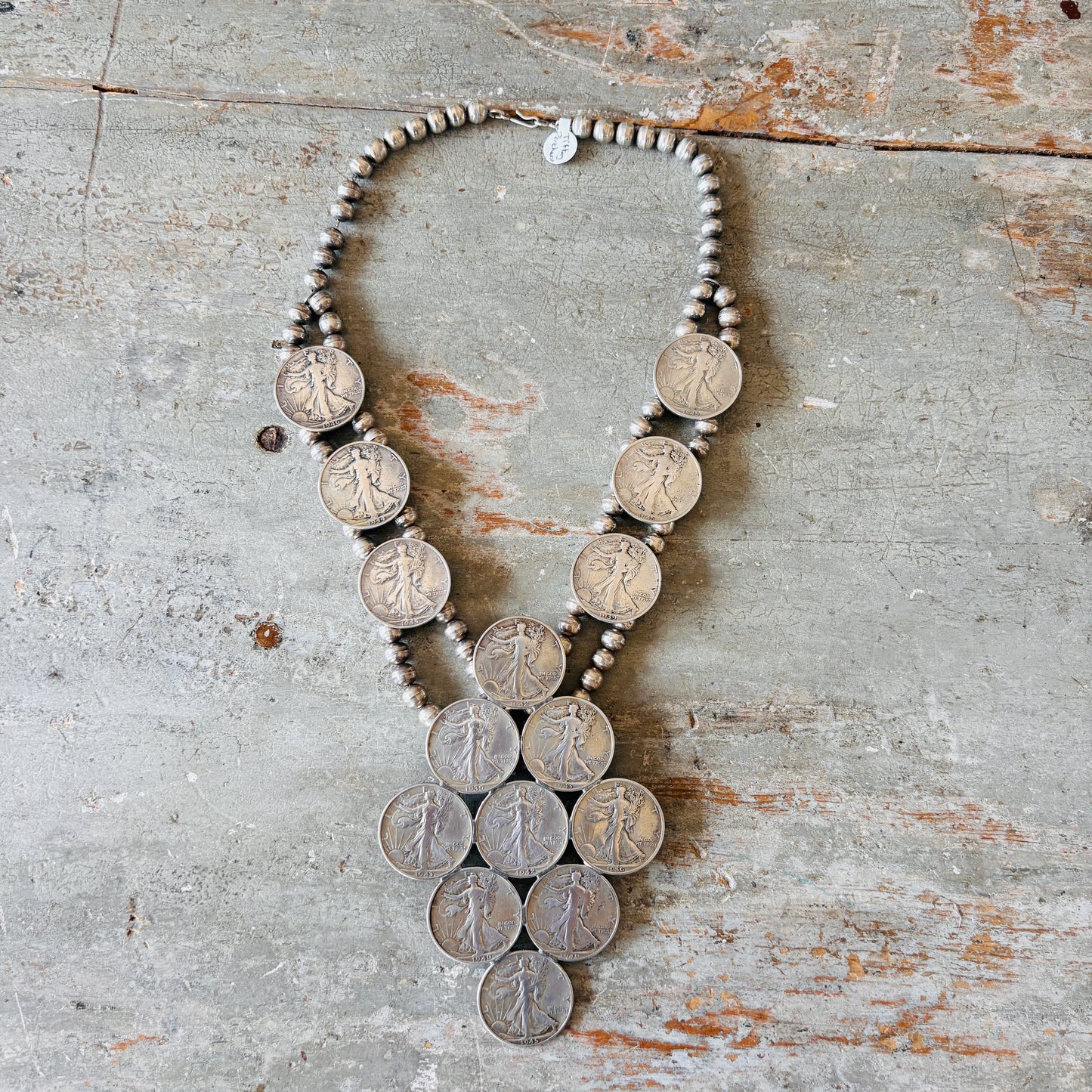 Navajo Tiffany Parkhurst Sterling Silver Half Dollar Statement Necklace