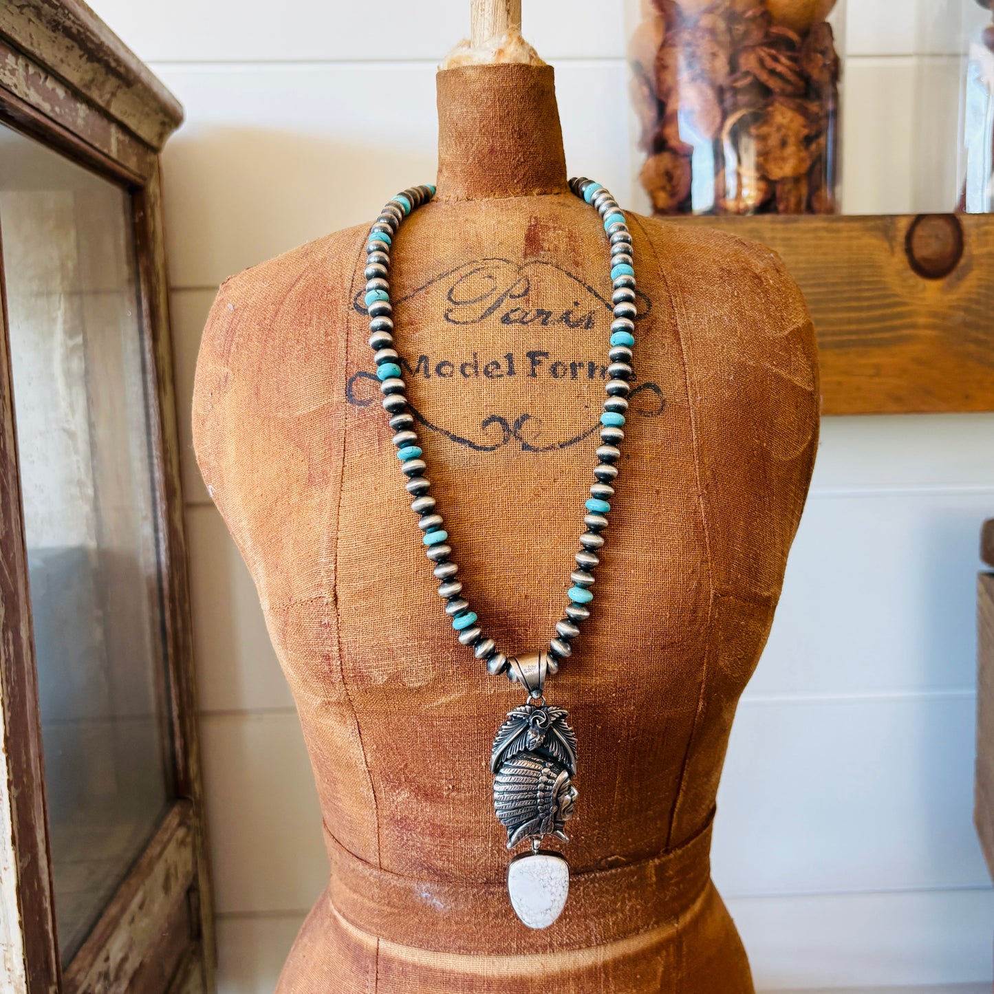 Navajo Patrick Yazzie Sterling Silver & Wild Horse Jasper Chief Pendant