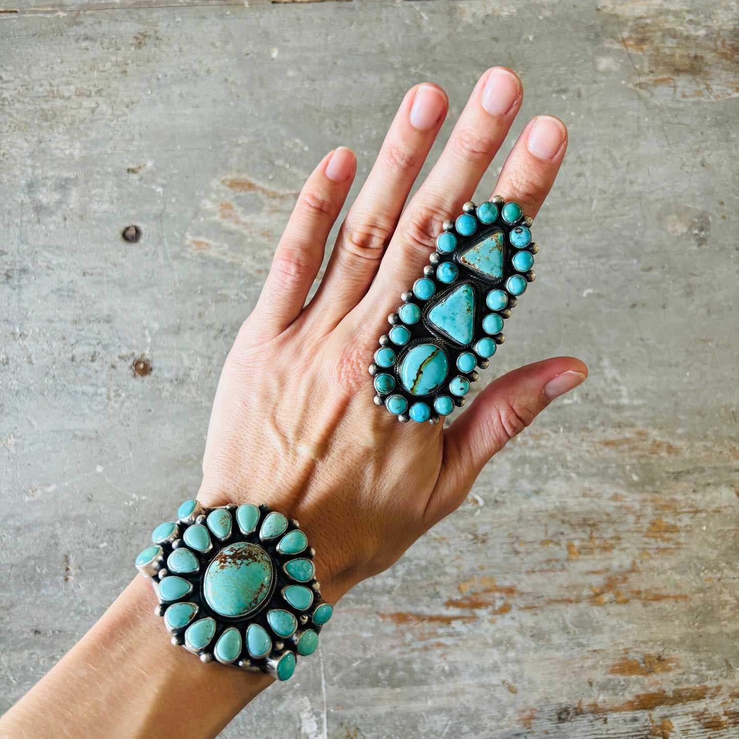 Navajo Bobby Johnson Sterling Silver & Mixed Turquoise Cluster Ring