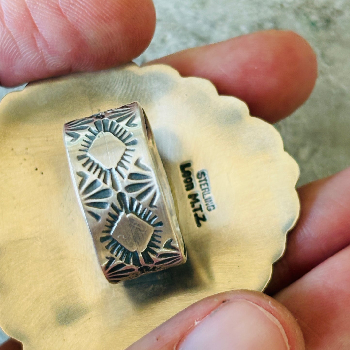 Navajo Leon Martinez Sterling Silver & Pink Conch Heart Statement Ring