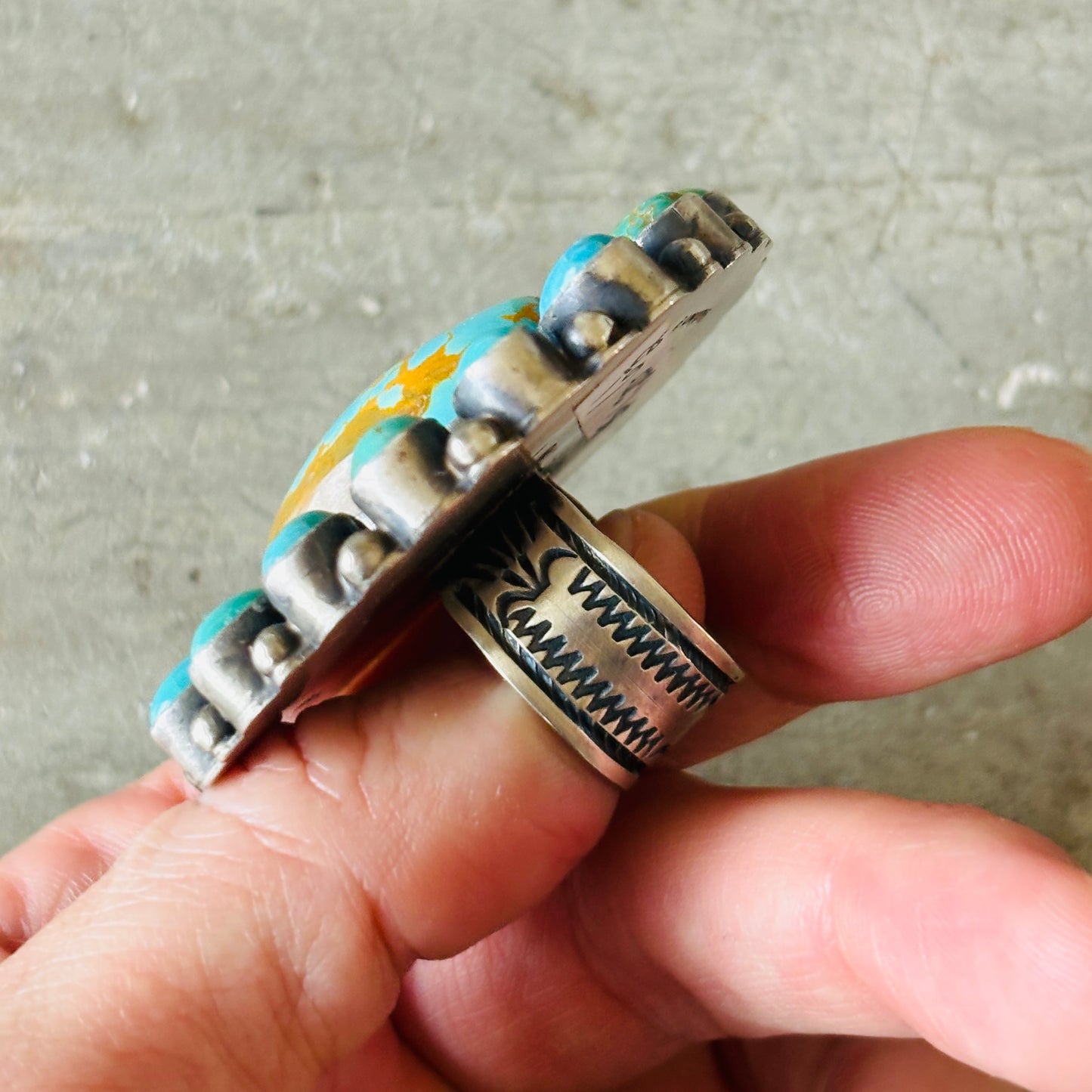 Navajo Kathleen Chavez Sterling Silver - Sonoran & Kingman Cluster Ring