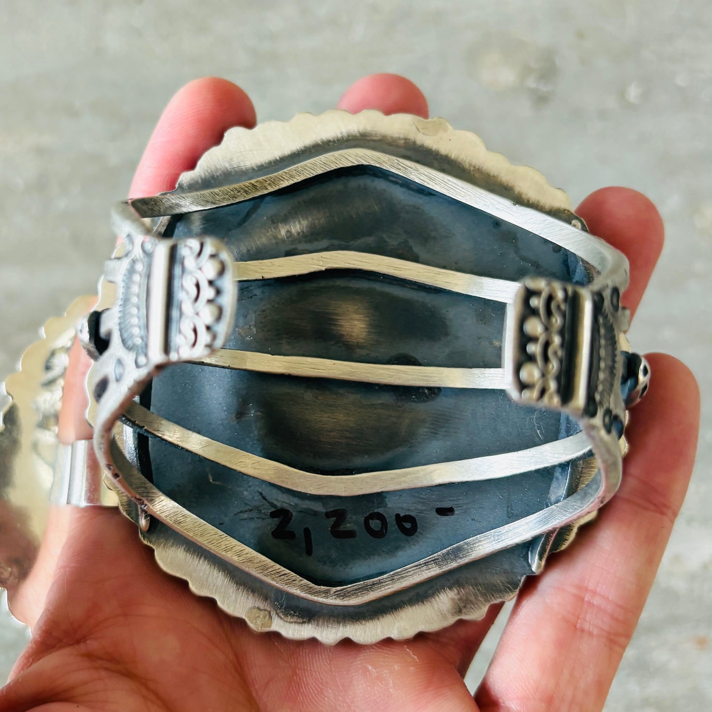 Navajo Kindale Billah Sterling Silver - Ceramic - Moonstone & Kingman Turquoise Cluster Cuff