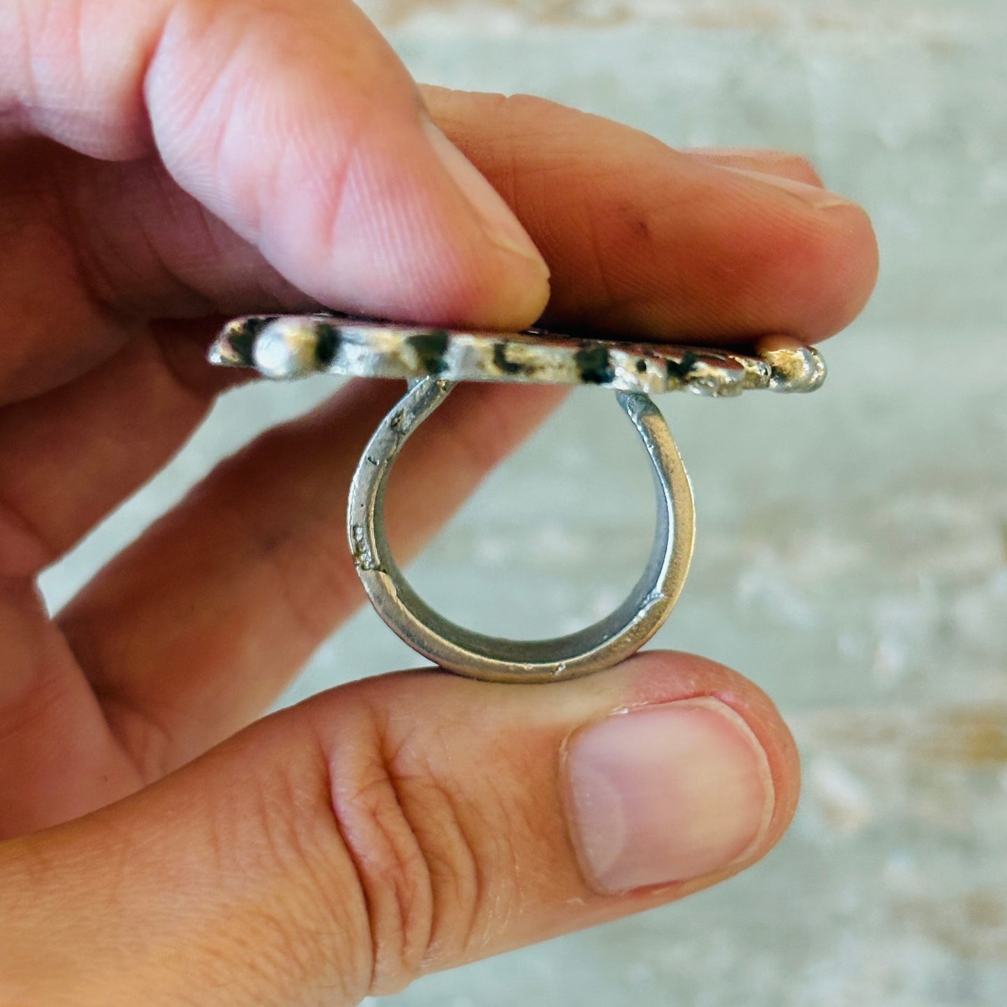 Navajo Ryan Chee Sterling Silver Horse Heart Tufa Cast Ring