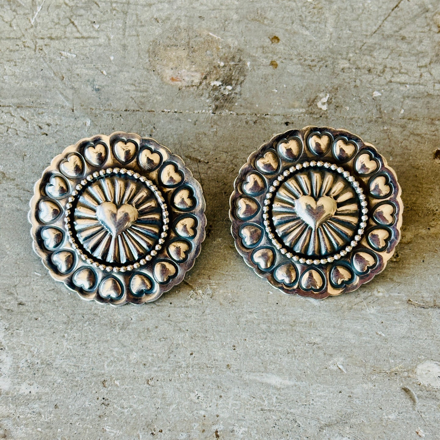 Navajo Ty Etsitty Sterling Silver Hearts Concho Earrings