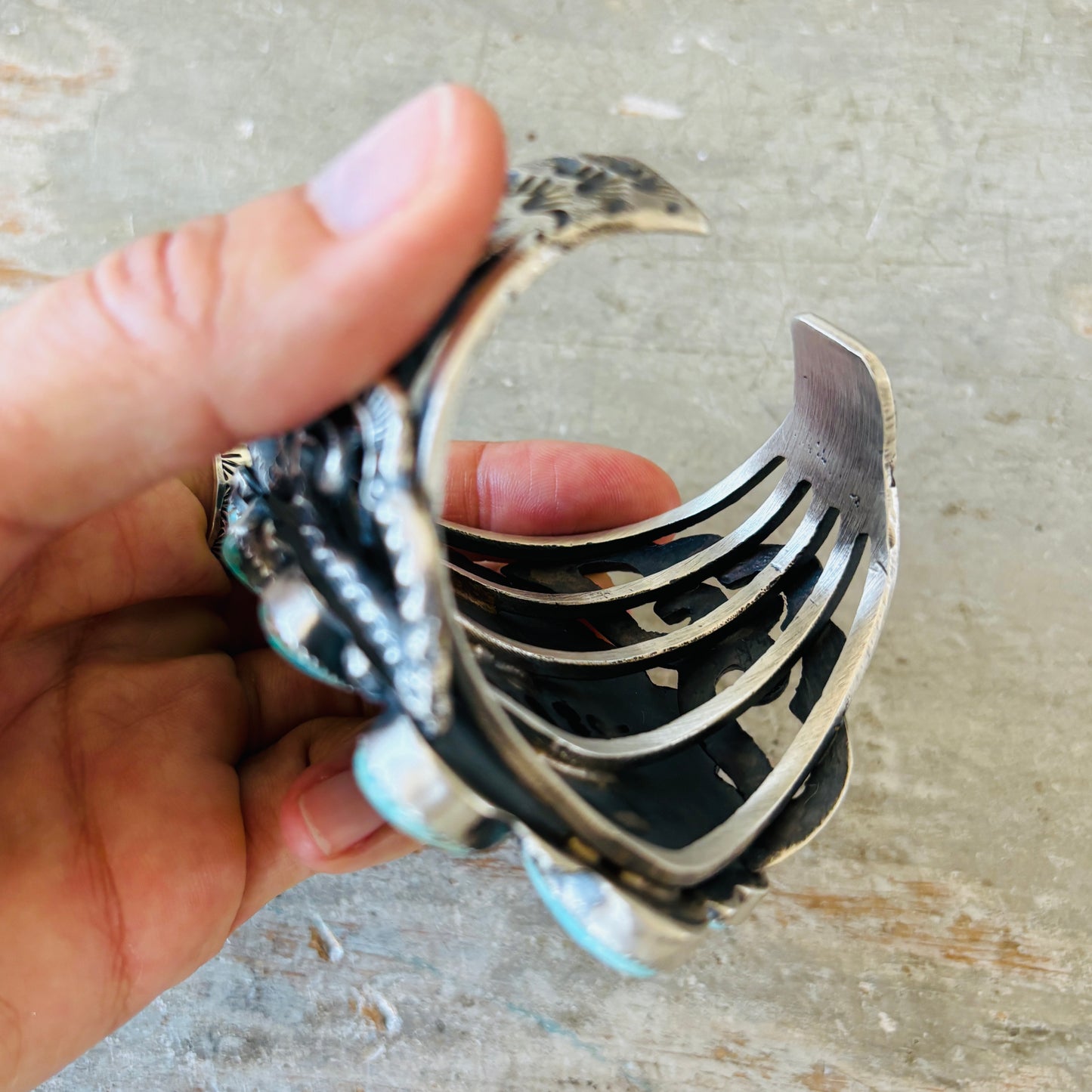 Navajo Kindale Billah Sterling Silver & Royston Turquoise Cluster Statement Cuff